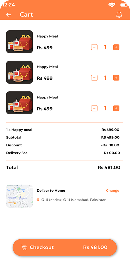 Food delivery app Cart