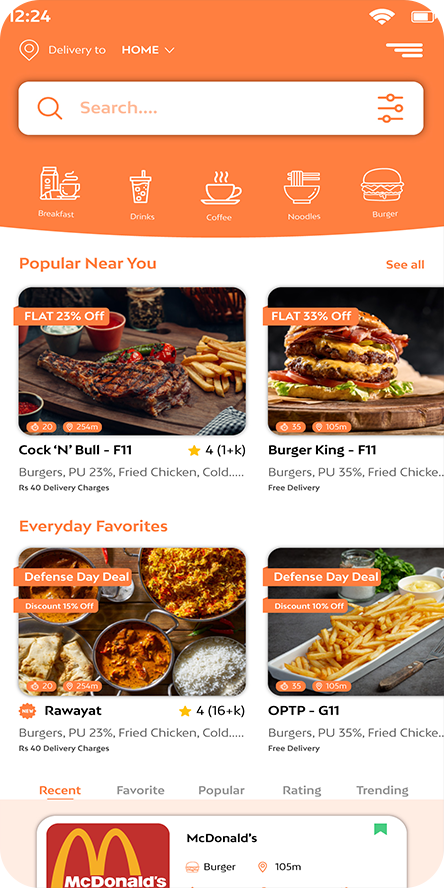 Food delivery app Dasboard