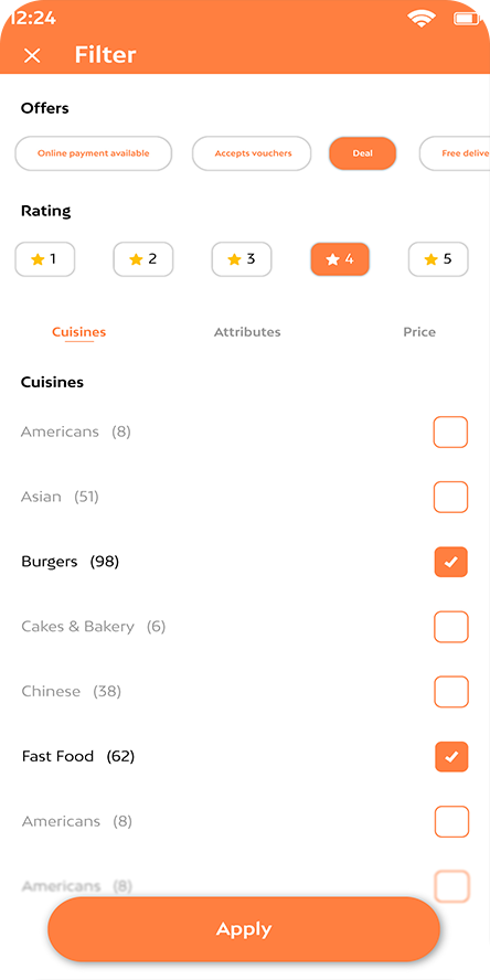 Food delivery app Search Filter